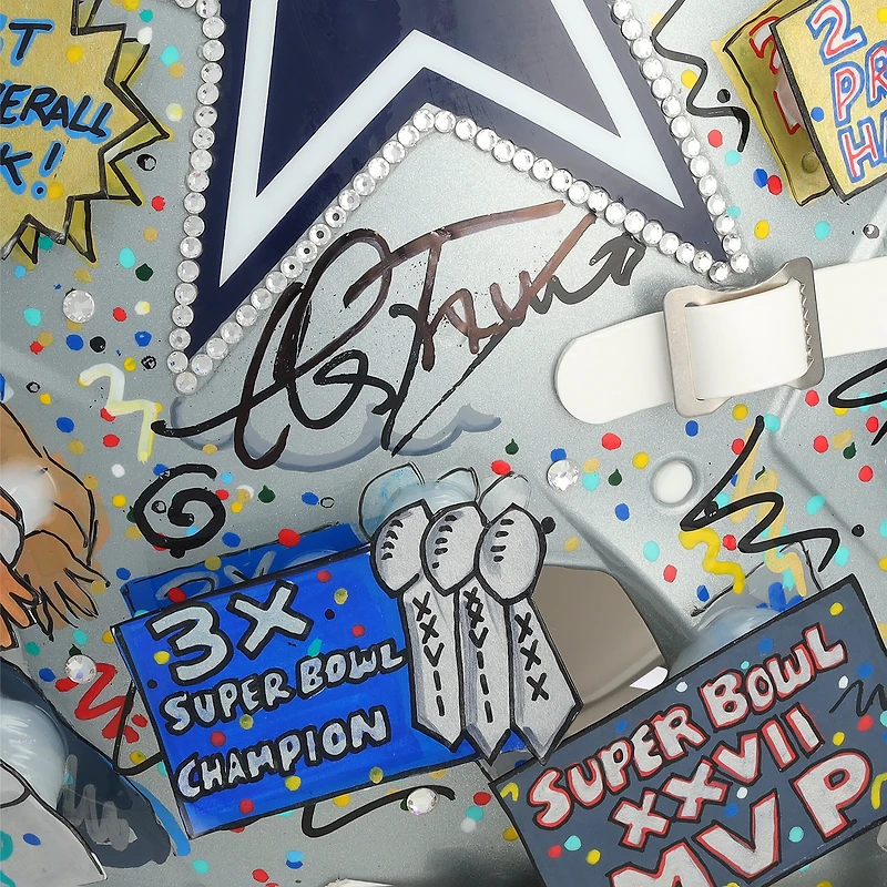 Casque Riddell Speed Authentic autographié par Troy Aikman (Dallas Cowboys) avec inscription « HOF 06 » - Illustration de Charles Fazzino - WN55916225