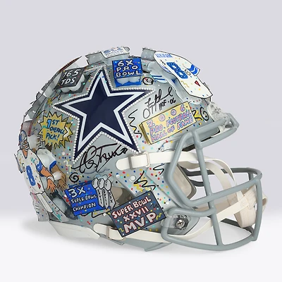 Casque Riddell Speed ​​Authentic autographié par Troy Aikman (Dallas Cowboys) avec inscription « HOF 06 » - Illustration de Charles Fazzino - WN55916225