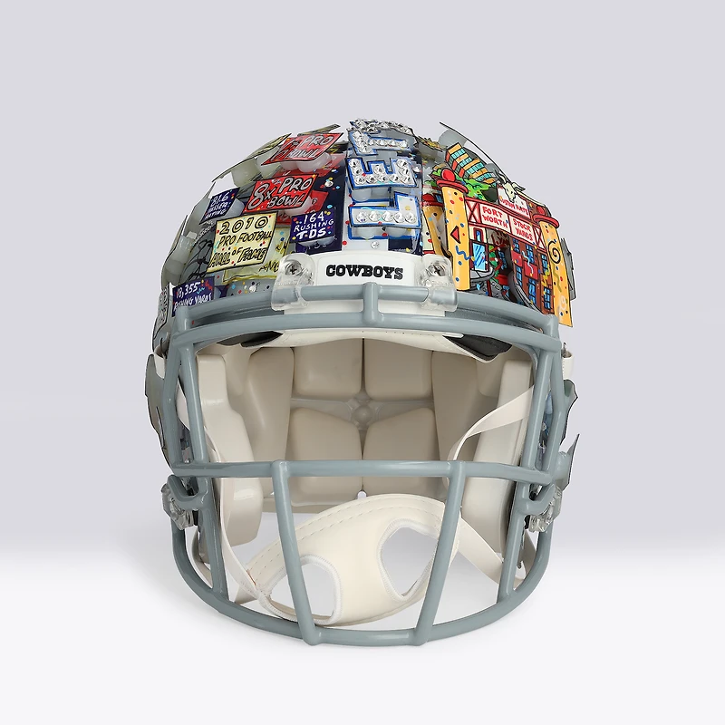 Troy Aikman, Michael Irvin & Emmitt Smith Dallas Cowboys Autographed Riddell Speed Authentic Helmet - Art by Charles Fazzino - NF70444308