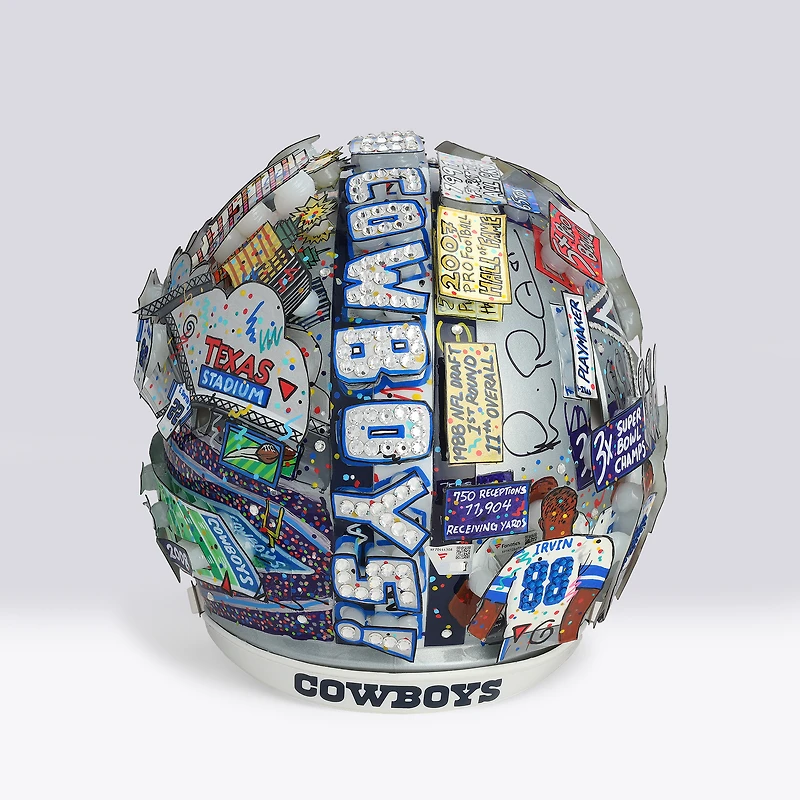 Casque Riddell Speed ​​Authentic autographié par Troy Aikman, Michael Irvin et Emmitt Smith des Dallas Cowboys - Illustration de Charles Fazzino - NF70444308