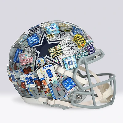 Casque Riddell Speed ​​Authentic des Dallas Cowboys, autographié par Troy Aikman, Michael Irvin et Emmitt Smith, avec inscriptions du Temple de la renommée - Illustration de Charles Fazzino - NF70444309