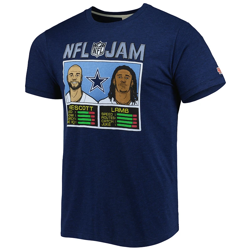 T-shirt unisexe hommage CeeDee Lamb & Dak Prescott bleu marine chiné Dallas Cowboys NFL Jam Tri-Blend