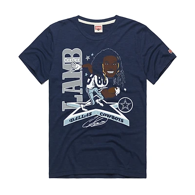 Unisex Homage CeeDee Lamb Navy Dallas Cowboys Caricature Player Graphic Tri-Blend T-Shirt