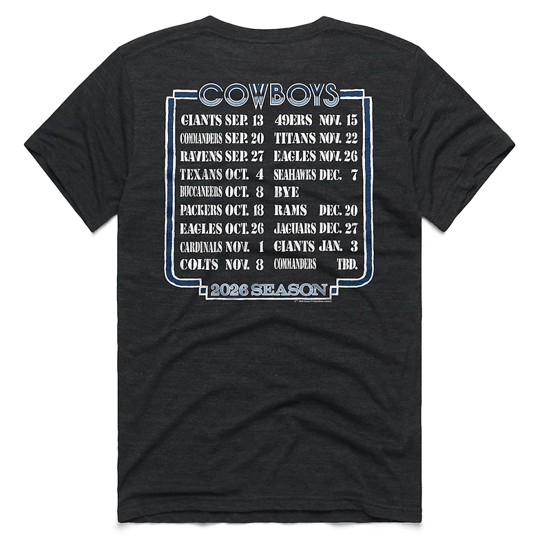 Unisex Homage Charcoal Dallas Cowboys 2026 NFL Schedule Queen Tri-Blend T-Shirt