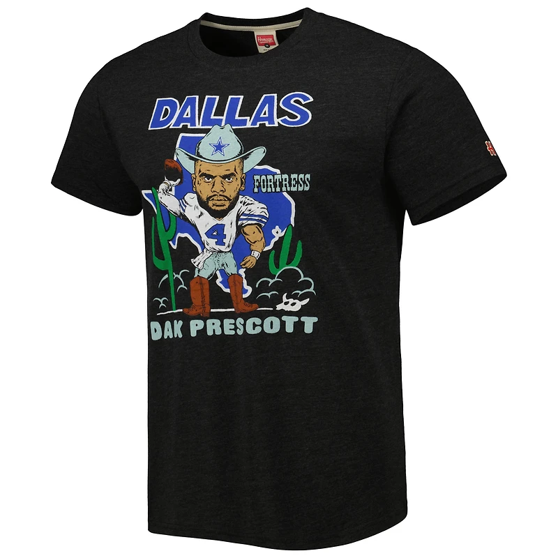 T-shirt unisexe Hommage à Dak Prescott, noir chiné, Dallas Cowboys, caricature du joueur, mélange de trois matières