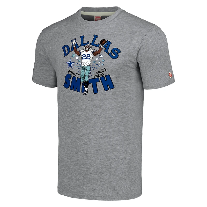 T-shirt unisexe gris hommage à Emmitt Smith, joueur retraité des Dallas Cowboys, en mélange de trois matières