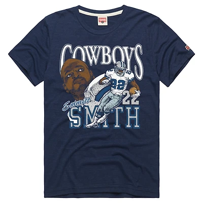 Unisex Homage Emmitt Smith Navy Dallas Cowboys Classic Illustration Tri-Blend T-Shirt