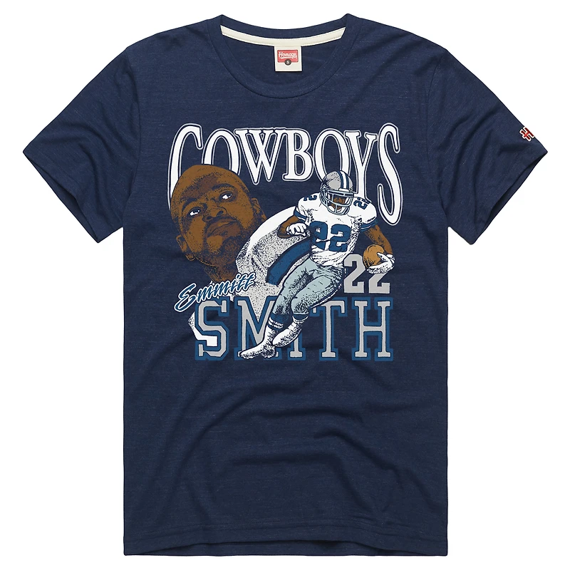Unisex Homage Emmitt Smith Navy Dallas Cowboys Retired Player Classic Caricature T-Shirt