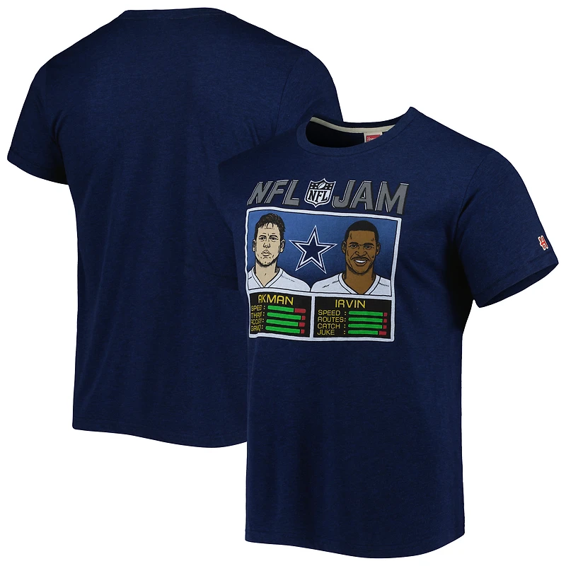 T-shirt unisexe hommage Troy Aikman et Michael Irvin bleu marine chiné Dallas Cowboys NFL Jam Retired Tri-Blend