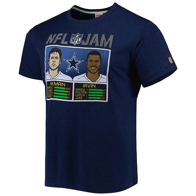 T-shirt unisexe hommage Troy Aikman et Michael Irvin bleu marine chiné Dallas Cowboys NFL Jam Retired Tri-Blend