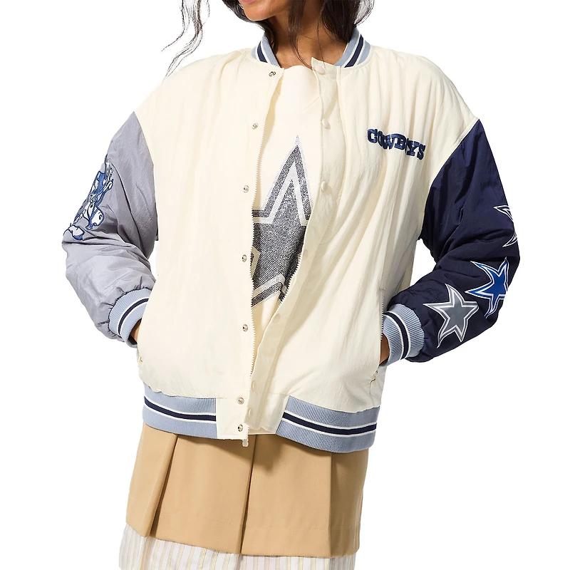 Unisex Terez Cream/Gray Dallas Cowboys Colorblock Star Full-Snap Bomber Jacket