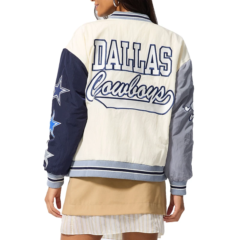 Blouson aviateur unisexe Terez crème/gris Dallas Cowboys Colorblock Star à boutons-pression