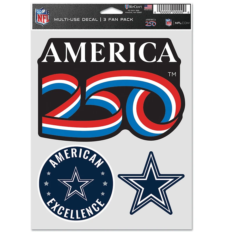 WinCraft Dallas Cowboys America 250 5.5" x 7.75" Three-Piece Fan Decal Set