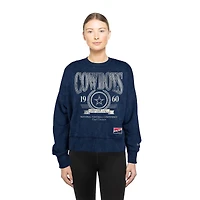 Women's New Era  Navy Dallas Cowboys Throwback Distressed Boxy Pullover Sweatshirt