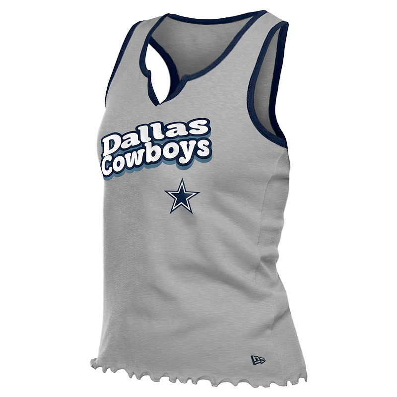 Women's New Era  Silver Dallas Cowboys Lettuce Hem Notch Neck Tri-Blend Tank Top