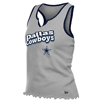 Women's New Era  Silver Dallas Cowboys Lettuce Hem Notch Neck Tri-Blend Tank Top
