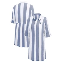 Women's Tommy Bahama  Navy/White Dallas Cowboys Rugby Beach Stripe Button-Up Tunic