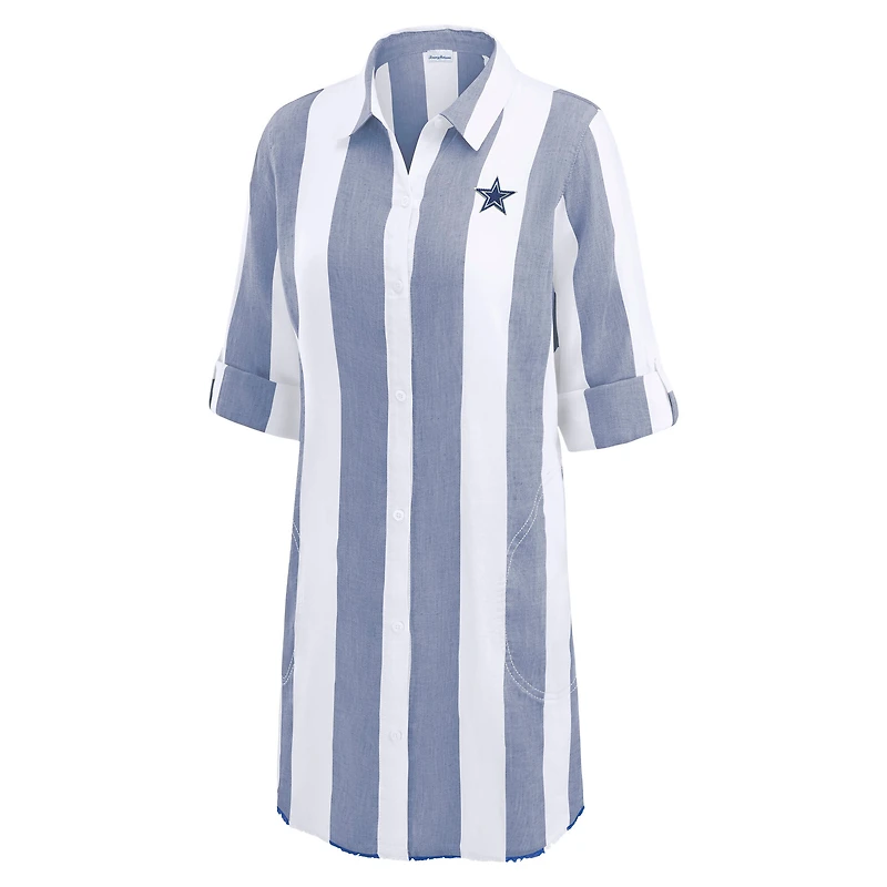 Women's Tommy Bahama  Navy/White Dallas Cowboys Rugby Beach Stripe Button-Up Tunic