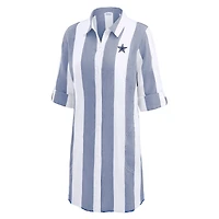 Women's Tommy Bahama  Navy/White Dallas Cowboys Rugby Beach Stripe Button-Up Tunic