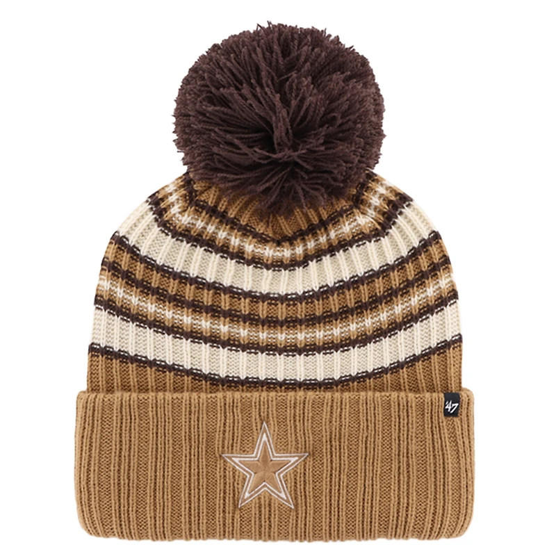 Bonnet en tricot à revers expresso marron Dallas Cowboys '47 pour femme avec pompon