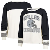 Women's '47 Cream/Navy Dallas Cowboys Plus Double Header Curve Toni Long Sleeve T-Shirt