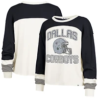 Haut court à manches longues raglan Double Header Curve '47 Cream Dallas Cowboys pour femme