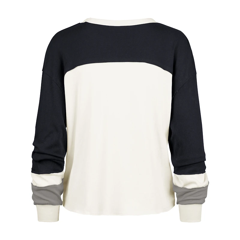 Women's '47 Cream Dallas Cowboys Double Header Curve Raglan Long Sleeve Crop Top