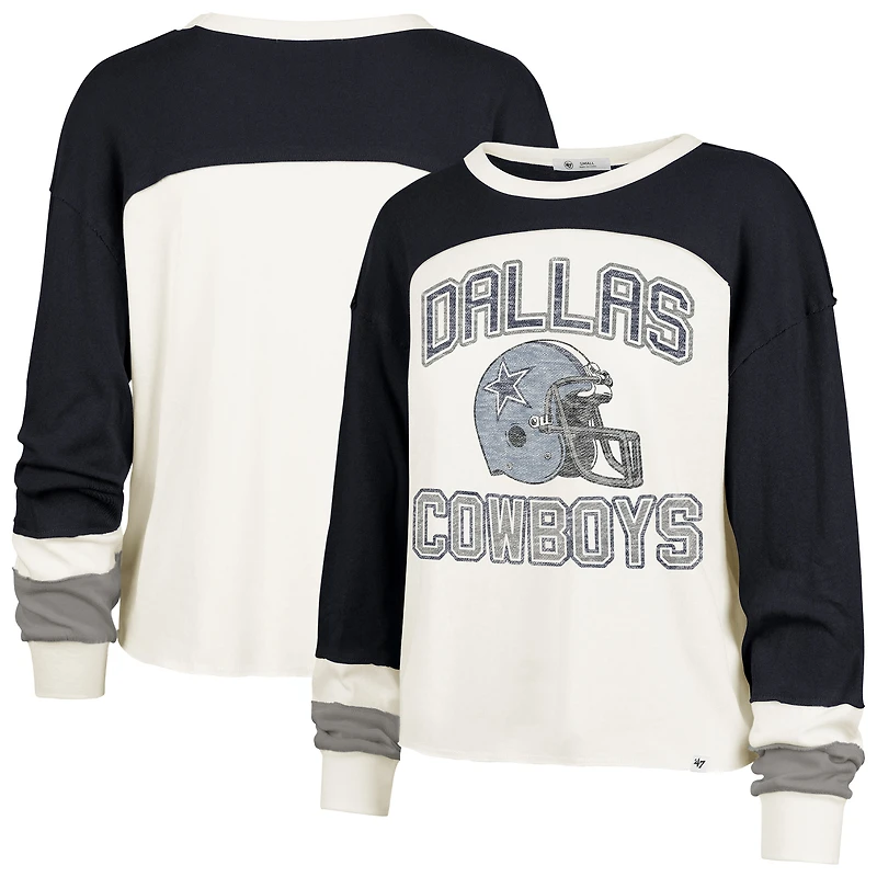 Haut court à manches longues raglan Double Header Curve '47 Cream Dallas Cowboys pour femme