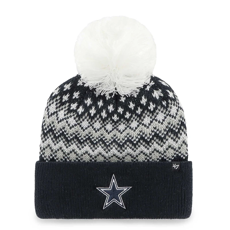 Bonnet Elsa bleu marine Dallas Cowboys pour femme, modèle 47, avec pompon.