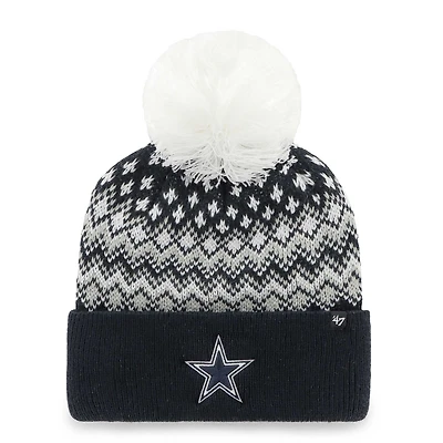 Bonnet Elsa bleu marine Dallas Cowboys pour femme, modèle 47, avec pompon.