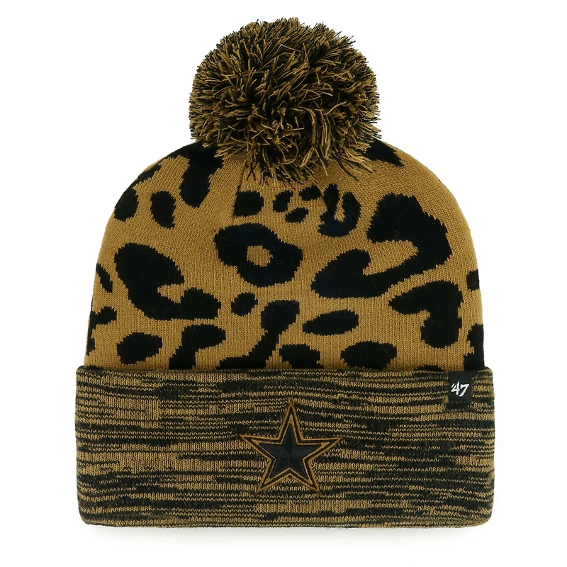 Bonnet en tricot à revers rosette '47 Tan Dallas Cowboys pour femmes avec pompon