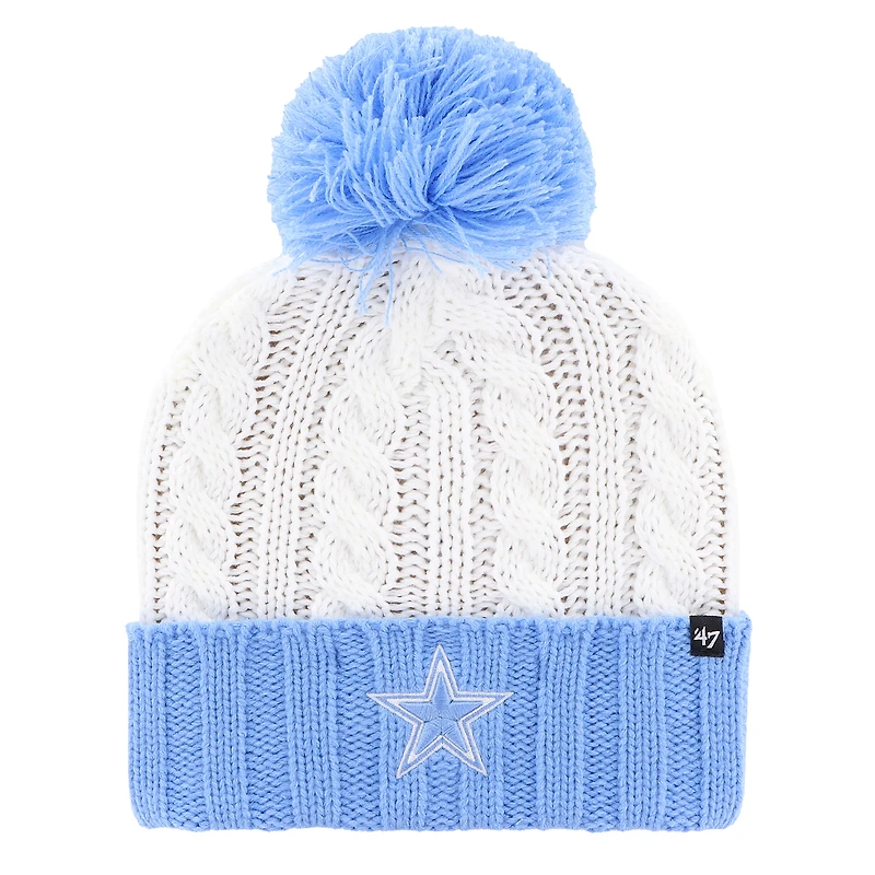 Bonnet en tricot à revers Luminance '47 blanc/bleu clair pour femme avec pompon des Cowboys de Dallas