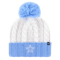 Bonnet en tricot à revers Luminance '47 blanc/bleu clair pour femme avec pompon des Cowboys de Dallas