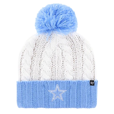 Women's '47 White/Light Blue Dallas Cowboys Luminance Cuffed Knit Hat with Pom