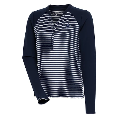 Women's Antigua Navy Dallas Cowboys Maverick Waffle Henley Long Sleeve T-Shirt
