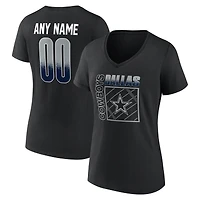 T-shirt à col en V personnalisé avec nom et numéro, Dallas Cowboys, noir, pour femme, domicile, terrain.