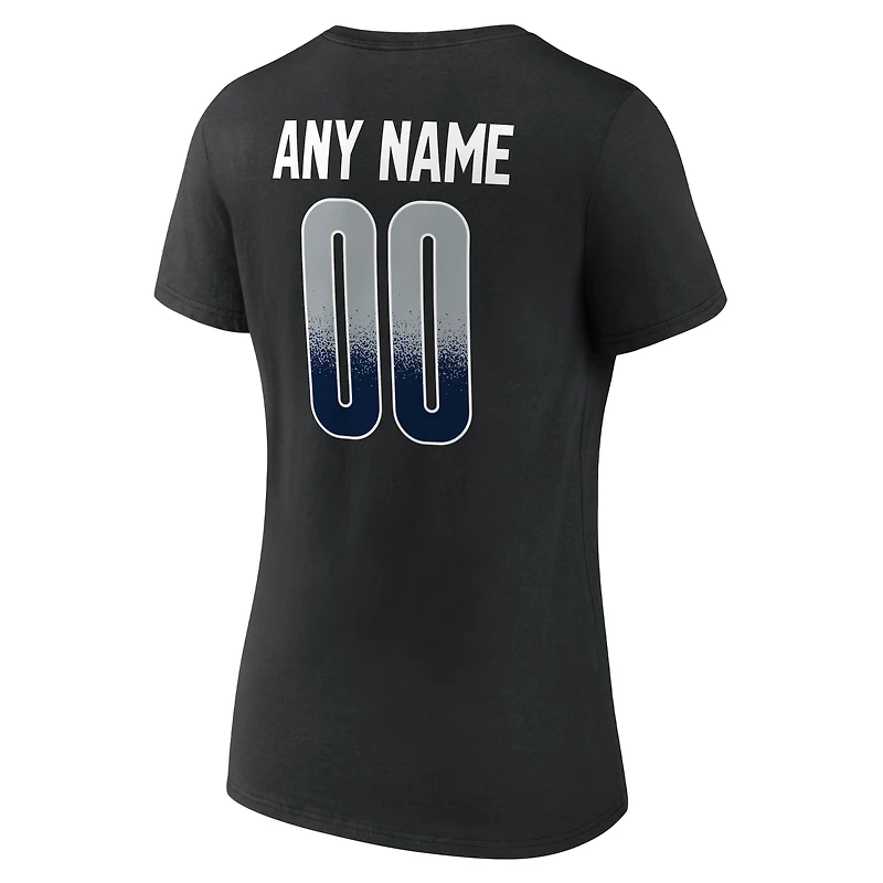 T-shirt à col en V personnalisé avec nom et numéro, Dallas Cowboys, noir, pour femme, domicile, terrain.