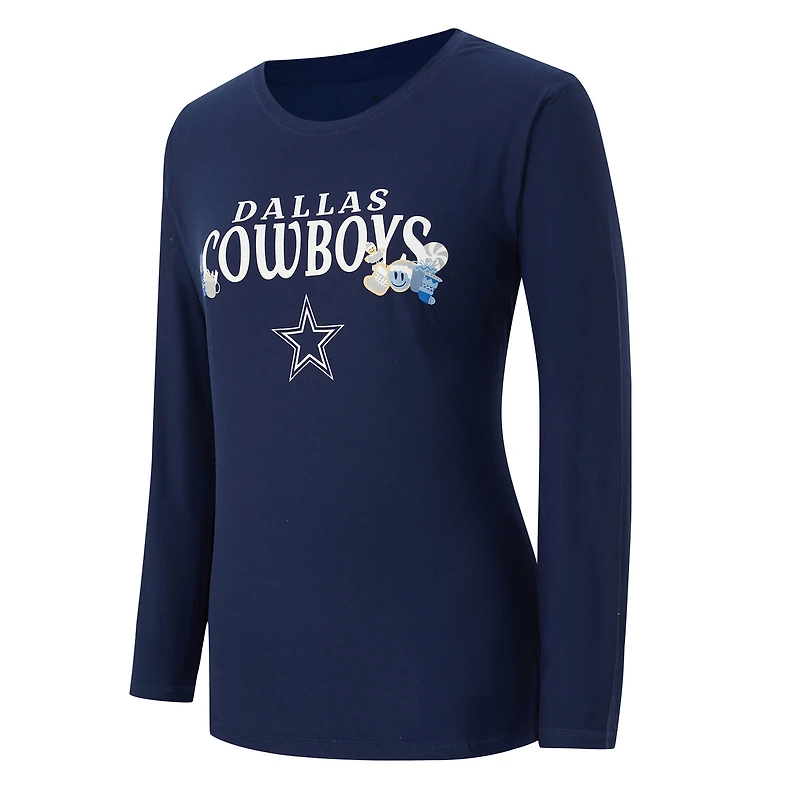 Ensemble de nuit pour femme College Concepts bleu marine Dallas Cowboys avec t-shirt à manches longues et pantalon couleur marron