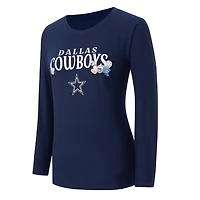 Ensemble de nuit pour femme College Concepts bleu marine Dallas Cowboys avec t-shirt à manches longues et pantalon couleur marron