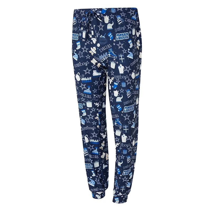 Ensemble de nuit pour femme College Concepts bleu marine Dallas Cowboys avec t-shirt à manches longues et pantalon couleur marron