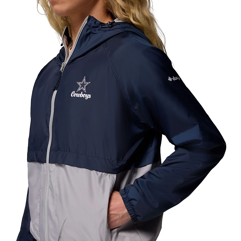 Coupe-vent à capuche Columbia Spire pour femme, bleu marine/gris, Dallas Cowboys
