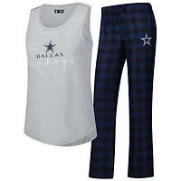 Ensemble de nuit pour femme Concepts Sport gris/bleu marine avec débardeur et pantalon pétition Dallas Cowboys