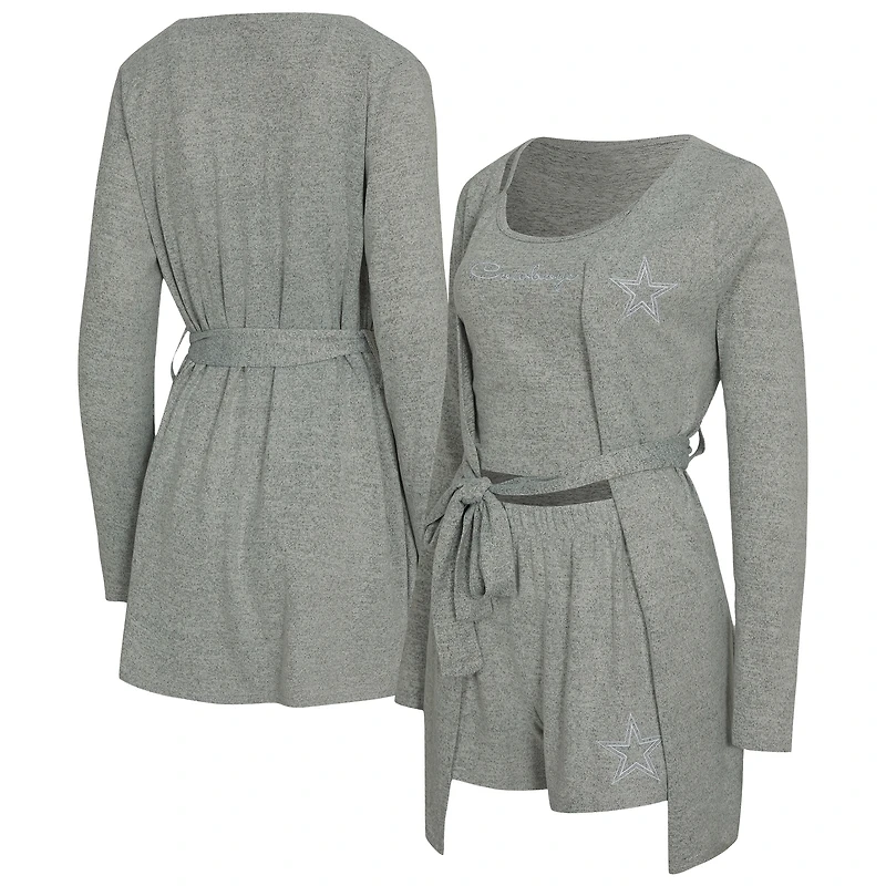 Ensemble débardeur, short et peignoir Rigor gris chiné Dallas Cowboys de Concepts Sport pour femme