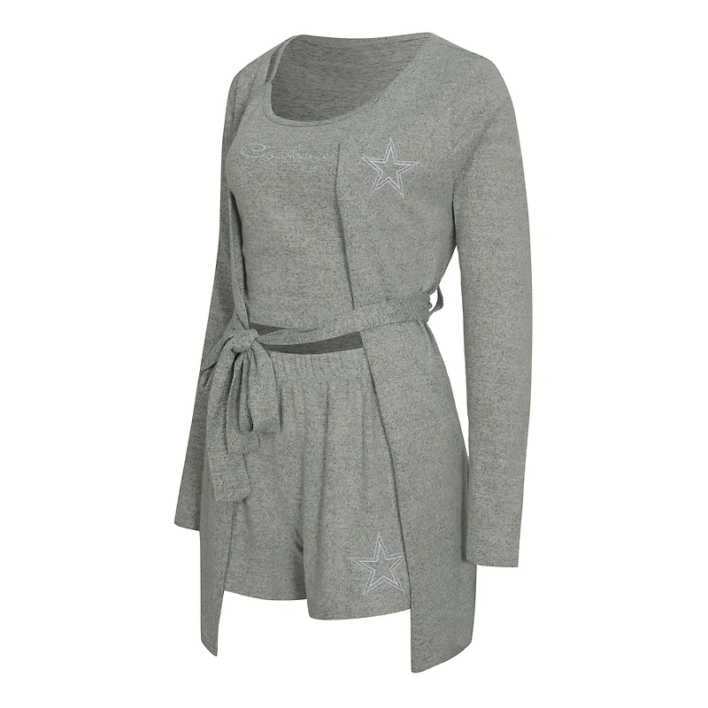 Women's Concepts Sport  Heather Gray Dallas Cowboys Rigor Tank, Short & Robe Set