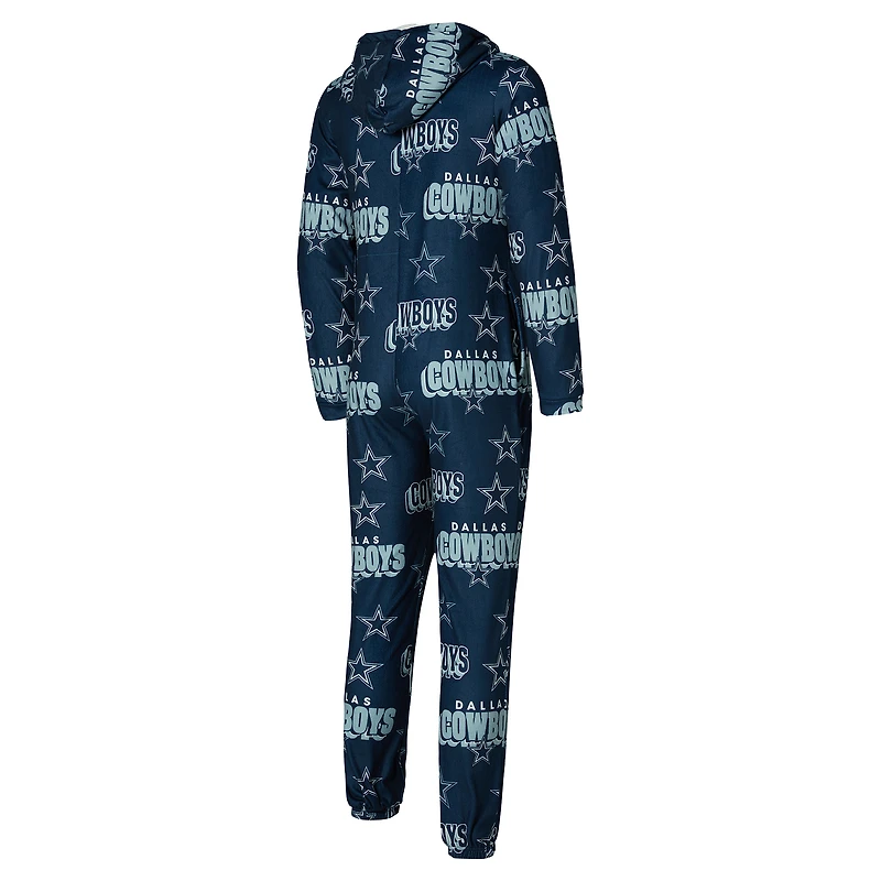 Women's Concepts Sport Navy Dallas Cowboys Roadway Allover Print Microfleece Full-Zip Union Suit