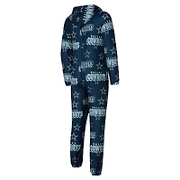 Women's Concepts Sport Navy Dallas Cowboys Roadway Allover Print Microfleece Full-Zip Union Suit