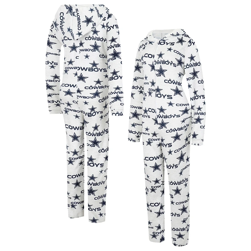 Concepts Sport pour femmes Blanc Dallas Cowboys Docket Sweat à capuche entièrement zippé Union Suit