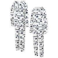 Concepts Sport pour femmes Blanc Dallas Cowboys Docket Sweat à capuche entièrement zippé Union Suit