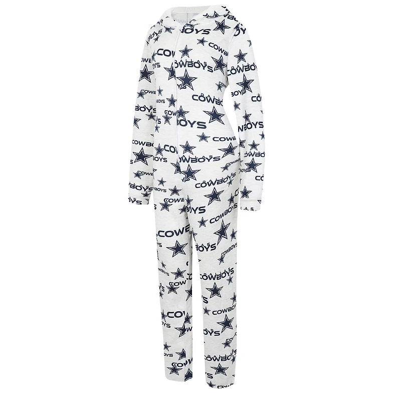 Concepts Sport pour femmes Blanc Dallas Cowboys Docket Sweat à capuche entièrement zippé Union Suit