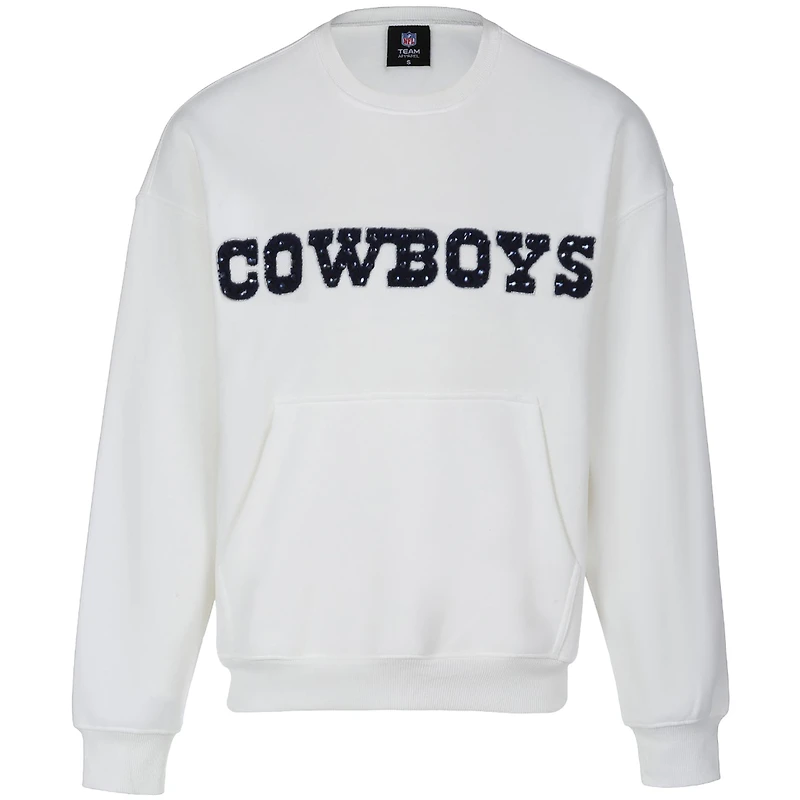 Women's Cuce White Dallas Cowboys Chenille Jeweled Sweatshirt